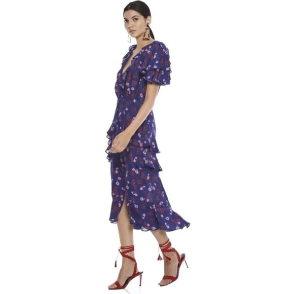 La Maison Talulah The Yearning Ruffle Midi Dress Purple Floral Bohemian Size S - Picture 6 of 8